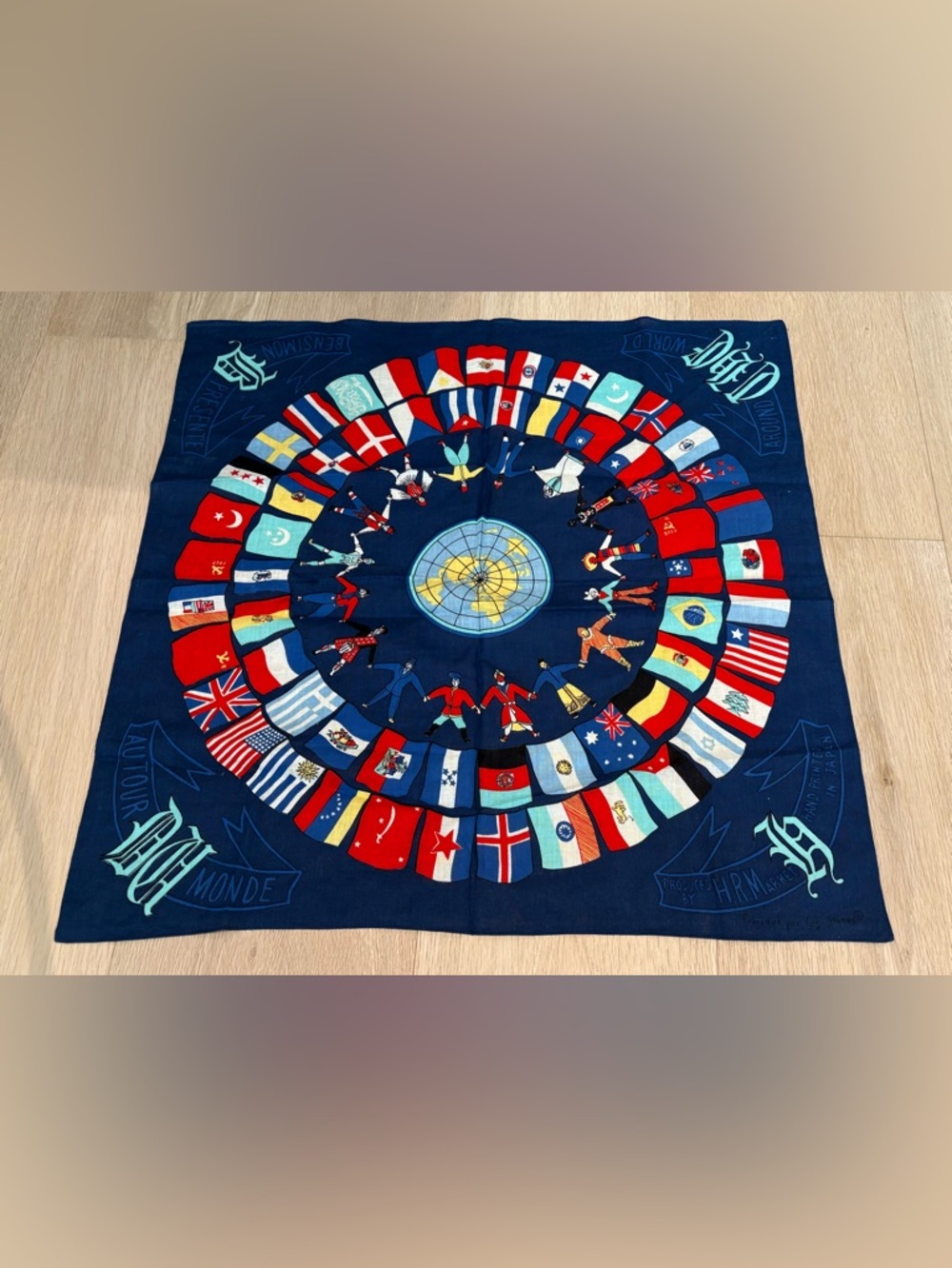 NWOT Navy 100% thin soft cotton scarf. 20.5 x 20.5. printed in Japan.